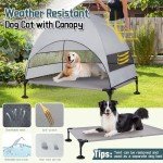 Elevated Outdoor Dog Bed with Canopy, Raised Dog Cot with Stable 360°Adjustable Feet, Dog Camping Bed with Larger Shade, Lifted Dog Tent Bed with Canopy for Outside Camping, Backyard, Patio & Park