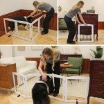 Dog Fence Indoor - 3-Panel Freestanding Dog Gate for Doorways, Hallways, House or Stairs -60x24-Inch Retractable Foldable Expandable Wood Dog Pet by SFJC (White) ﻿