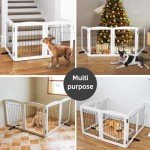Dog Fence Indoor - 3-Panel Freestanding Dog Gate for Doorways, Hallways, House or Stairs -60x24-Inch Retractable Foldable Expandable Wood Dog Pet by SFJC (White) ﻿