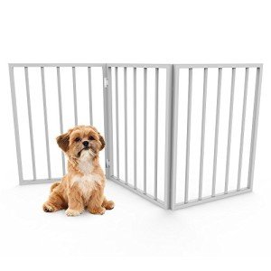 Pet Gate - 3-Panel Indoor Foldable Dog Fence for Stairs, Hallways or Doorways - 54x24-Inch Retractable Wood Freestanding Dog Gates by PETMAKER (White)