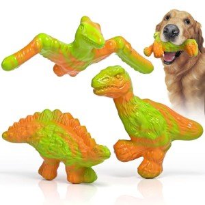 AstraVox Dog Toys, 3 Pack Indestructible Tough Dog Chew Toys for Aggressive Chewers, Nylon Dog Bones Toys with Bacon Flavor Dinosaur Teething Chew Toys for Large Medium Small Dog Breeds