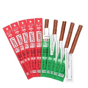 CHOMPS Grass Fed Beef Jerky Sticks, Beef Variety Pack, 10 Sticks: (5) Original Beef, (5) Jalapeno Beef…