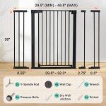 COMOMY 36" Extra Tall Baby Gate for Stairs Doorways, Fits Openings 29.5" to 48.8" Wide, Auto Close Extra Wide Dog Gate for House, Pressure Mounted Easy Walk Through Pet Gate with Door, Black