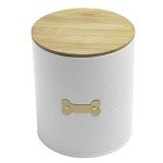 Park Life Designs - Metal Pet Treat Jar with Airtight Lid for Dogs, Cats, Puppies and More, Chic Kitchen Countertop Container for Cookies, Biscuits and Treats (Hector, White, 2.25 Qt)