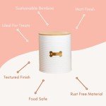 Park Life Designs - Metal Pet Treat Jar with Airtight Lid for Dogs, Cats, Puppies and More, Chic Kitchen Countertop Container for Cookies, Biscuits and Treats (Hector, White, 2.25 Qt)