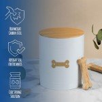 Park Life Designs - Metal Pet Treat Jar with Airtight Lid for Dogs, Cats, Puppies and More, Chic Kitchen Countertop Container for Cookies, Biscuits and Treats (Hector, White, 2.25 Qt)