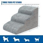 Dog Stairs for Small Dogs - High Density Foam Dog Ramp, Extra Wide Pet Steps with Non-Slip Bottom for High Beds, Couche and Sofa, Best for Dogs Injured, Older Dogs Cats (Grey, 3 Steps)