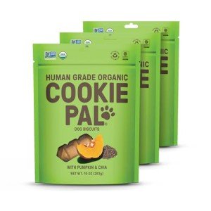 Cookie PAL Pumpkin & Chia Seeds Biscuits, Human Grade Dog Treats, 10oz (Pack of 3) Non GMO, Organic