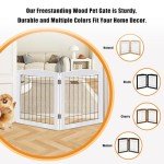 LZRS Dog Gate Indoor Wood Freestanding - Pet Gate Foldable Wooden Dog Gate for Doorways, Stairs and Hallways, White, 24" Height-2 Panels