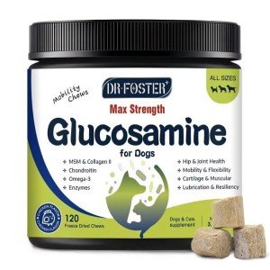 Glucosamine for Dogs, Hip and Joint Supplement for Dogs with Chicken Flavor, Anti Inflammatory, Dog's Chondroitin, Digestive Enzymes, Omega-3, Vitamin D, MSM, Calcium, Turmeric, 120 Freeze-Dried Chews