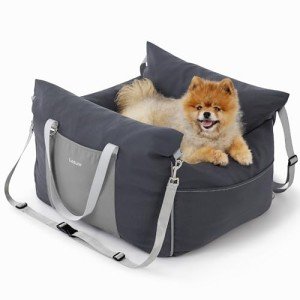 Lesure Small Dog Car Seat for Small Dogs - Waterproof Dog Booster Seat for Car with Storage Pockets and Clip-On Safety Leash and Thickened Memory Foam Filling, Pet Travel Carrier Bed Slate Grey