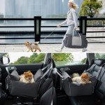 Lesure Small Dog Car Seat for Small Dogs - Waterproof Dog Booster Seat for Car with Storage Pockets and Clip-On Safety Leash and Thickened Memory Foam Filling, Pet Travel Carrier Bed Slate Grey