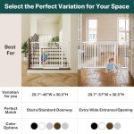 Cumbor 29.7-46" Baby Gate for Stairs, Mom's Choice Awards Winner-Auto Close Dog Gate for the House, Easy Install Pressure Mounted Pet Gates for Doorways, Easy Walk Thru Wide Safety Gate for Dog, White