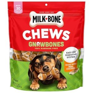 Milk-Bone Chews GnawBones Rawhide Free Dog Treats, Chicken, 30 Long Lasting Mini Knotted Bones