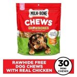 Milk-Bone Chews GnawBones Rawhide Free Dog Treats, Chicken, 30 Long Lasting Mini Knotted Bones