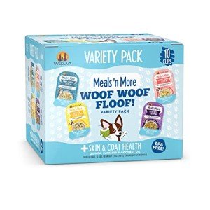 Weruva Meals 'n More Natural Wet Dog Food, Woof Woof Floof! Skin & Coat Health Variety Pack, 3.5oz Cup (Pack of 10)