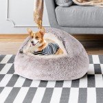 Round Hooded Cat Bed & Dog Bed with Cover Cave, Dog Bed for Small Dogs, Faux Fur Cuddler Round Coved Cat Bed Self Warming Donut Dog Bed Fits up to 5 lbs Pets(Coffee, 16inch x 16inch)