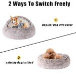 Round Hooded Cat Bed & Dog Bed with Cover Cave, Dog Bed for Small Dogs, Faux Fur Cuddler Round Coved Cat Bed Self Warming Donut Dog Bed Fits up to 5 lbs Pets(Coffee, 16inch x 16inch)