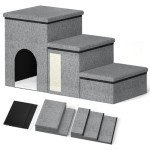 Forlogic Dog Stairs for Small Dogs Medium Dogs Pet Stairs for High Beds and Sofas, Folding 3-Step Pet Steps, Adjustable Non-Slip Dog Ramp with Storage Condo and Cat Scratcher
