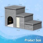 Forlogic Dog Stairs for Small Dogs Medium Dogs Pet Stairs for High Beds and Sofas, Folding 3-Step Pet Steps, Adjustable Non-Slip Dog Ramp with Storage Condo and Cat Scratcher