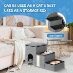 Forlogic Dog Stairs for Small Dogs Medium Dogs Pet Stairs for High Beds and Sofas, Folding 3-Step Pet Steps, Adjustable Non-Slip Dog Ramp with Storage Condo and Cat Scratcher