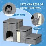 Forlogic Dog Stairs for Small Dogs Medium Dogs Pet Stairs for High Beds and Sofas, Folding 3-Step Pet Steps, Adjustable Non-Slip Dog Ramp with Storage Condo and Cat Scratcher