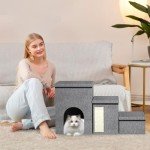 Forlogic Dog Stairs for Small Dogs Medium Dogs Pet Stairs for High Beds and Sofas, Folding 3-Step Pet Steps, Adjustable Non-Slip Dog Ramp with Storage Condo and Cat Scratcher