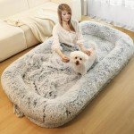 Murago Human Dog Bed for Adults, 75" Long Human Size Dog Bed, Washable, Waterproof, Extra Firm Orthopedic Design, Faux Fur [Light Grey]