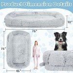 Murago Human Dog Bed for Adults, 75" Long Human Size Dog Bed, Washable, Waterproof, Extra Firm Orthopedic Design, Faux Fur [Light Grey]