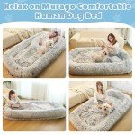 Murago Human Dog Bed for Adults, 75" Long Human Size Dog Bed, Washable, Waterproof, Extra Firm Orthopedic Design, Faux Fur [Light Grey]
