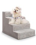 Dog Stairs for Small Dogs,17.5" H,4-Step Dog Steps for High Bed Couch and Sofa,Pet Stairs for Dogs and Cats Climbing with Non-Slip Bottom and Washable Cover,Light Grey