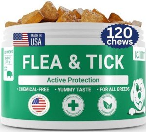 LOLLITIN Flea & Tick Dog Supplement - Made in USA - All Natural - Dog Chews 120 Count - Bacon Flavor - Dog Supplements - Natural Repellent