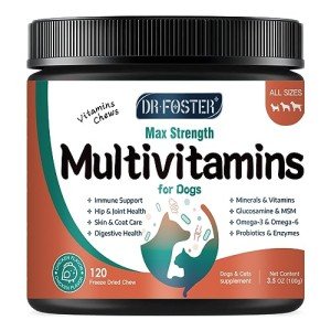 Dog Multivitamin with Glucosamine, Omega 3, Minerals, Probiotics and Enzymes, Dog Vitamins and Supplements for Joint, Skin & Coat Care, Digestive and Immune Health, Chicken Flavor - 120 Chews