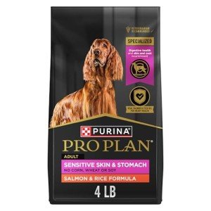 Purina Pro Plan Sensitive Skin and Stomach Dog Food Dry, Adult Salmon & Rice Formula, Digestive Health - 4 lb. Bag
