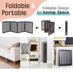 ZENY Freestanding Pet Gate for Dogs - 4 Panels Indoor Foldable Dog Fence for Stairs, Hallways, or Doorways - 82x24-Inch Freestanding Dog Gates, Brown