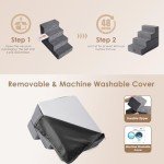 EHEYCIGA Dog Stairs Ramp for Bed 18”H, 4-Step Dog Steps for High Bed, Pet Steps for Small Dogs and Cats, Non-Slip Balanced Dog Indoor Ramp, Grey