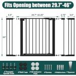 keny 29.7"-46" Baby Gate for Stairs, Auto Close Dog Gates for Doorways, Pressured Mounted No Drilling Pet Gate Extra Wide, Easy Walk Thru Stair Gate, 30" Tall, Black