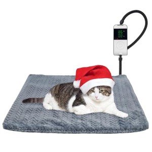 PatiencET Heated Cat Bed, 18'' x 18'' Temperature Adjustable Cat Dog Heating Pad with Timer Indoor, Pet Heating Pad for Cats Dogs, Cat Warming Pad Bed with Metals Chew Resistant Cord