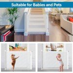 Bulubaky Extra Tall Safety Retractable Baby Gate Adjustable Wide Retractable Dog Gate Mesh Baby Gate Child Gate for Doorway, Hallway, Stair Gates for Kids or Pets (White, 42" Tall x 55" Wide)
