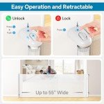 Bulubaky Extra Tall Safety Retractable Baby Gate Adjustable Wide Retractable Dog Gate Mesh Baby Gate Child Gate for Doorway, Hallway, Stair Gates for Kids or Pets (White, 42" Tall x 55" Wide)