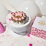 Thoughtfully Pets, Dog Happy Birthday Mini Cookie Cake, Pink, Peanut Butter Flavored, Hand Decorated Hollow Biscuit Cake for All Dog Breeds