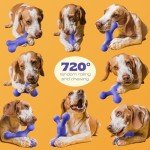 Tough Dog Toys for Aggressive Chewers - 720° Rolling, 80 Shore D Nylon Dog Bones for Medium Dogs, Natural Bacon Flavor Long Lasting Dog Chews Toys, Large, Medium & Small Dog Teething Toys, Blue
