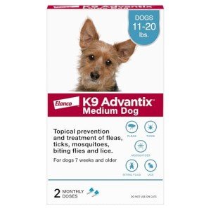 K9 Advantix Flea, Tick & Mosquito Prevention for Dogs 11-20 lbs. | Flea Drops for Medium Dogs | Apply Monthly | 2 Treatments