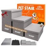 Dog Stairs with Storage 17.5" H, 3-Step Wider Dog Steps for Small/Medium/Large Dogs Cats, Folding Sturdy Pet Stairs Climbing Bed or Sofa, Dog Ramp for Car Hold Up to 200 lbs (Smok Gray, No Condo)