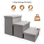Dog Stairs with Storage 17.5" H, 3-Step Wider Dog Steps for Small/Medium/Large Dogs Cats, Folding Sturdy Pet Stairs Climbing Bed or Sofa, Dog Ramp for Car Hold Up to 200 lbs (Smok Gray, No Condo)
