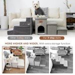 Dog Stairs with Storage 17.5" H, 3-Step Wider Dog Steps for Small/Medium/Large Dogs Cats, Folding Sturdy Pet Stairs Climbing Bed or Sofa, Dog Ramp for Car Hold Up to 200 lbs (Smok Gray, No Condo)