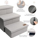 Dog Stairs with Storage 17.5" H, 3-Step Wider Dog Steps for Small/Medium/Large Dogs Cats, Folding Sturdy Pet Stairs Climbing Bed or Sofa, Dog Ramp for Car Hold Up to 200 lbs (Smok Gray, No Condo)