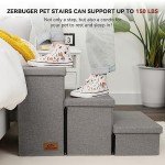 Dog Stairs with Storage 17.5" H, 3-Step Wider Dog Steps for Small/Medium/Large Dogs Cats, Folding Sturdy Pet Stairs Climbing Bed or Sofa, Dog Ramp for Car Hold Up to 200 lbs (Smok Gray, No Condo)