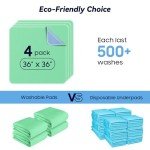 4 Pack 36” x 36” Extra Heavy Absorbency Washable Underpads, Waterproof Quick Drying Nursing Pads Incontinence Bed Pads, Reusable Washable Pee Pads for Dogs, Diaper Changing & Adults