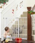 Mom's Choice Award-InnoTruth Baby Gate for Stairs 28.9-42.1" Wide, Dog Gate for Doorways Easy Step Walk Thro Expanded Dual Lock, Metal Pressure Mounted Easy Install Pet Gate for Dogs, White